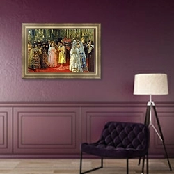 «The Tsar choosing a Bride, c.1886» в интерьере классической гостиной с зеленой стеной над диваном