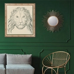 «Lion’s head» в интерьере классической гостиной с зеленой стеной над диваном