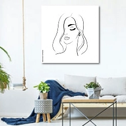 «Силуэт красивой девушки с длинными волосами» в интерьере гостиной в скандинавском стиле над диваном