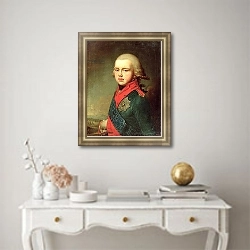 «Portrait of Grand Duke Konstantin Pavlovich 1795» в интерьере гостиной в оливковых тонах