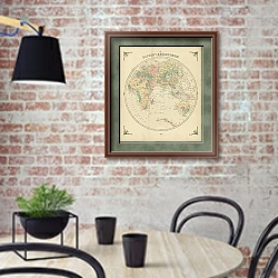 «Карта Восточного полушария, 19 в. 1» в интерьере кухни в стиле лофт с кирпичной стеной
