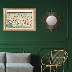 «No.15 Itahana, 1830-1844 1» в интерьере классической гостиной с зеленой стеной над диваном