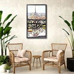 «Французские зарисовки #58» в интерьере комнаты в стиле ретро с плетеными креслами