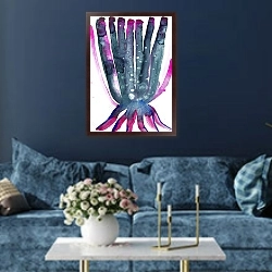 «Абстрактное цветение» в интерьере современной гостиной в синем цвете