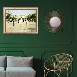 «Avenue of the Bois de Boulogne; Avenue du Bois de Boulogne,» в интерьере классической гостиной с зеленой стеной над диваном