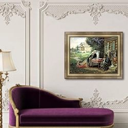 «Все в прошлом. 1889» в интерьере гостиной в оливковых тонах