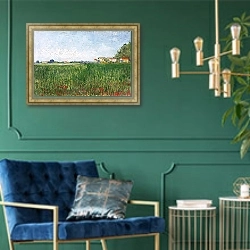 «Фермерские дома на пшеничном поле близ Арля» в интерьере в классическом стиле с зеленой стеной
