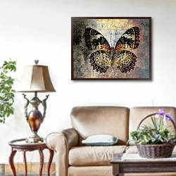 «Пёстрая бабочка на гранж текстуре» в интерьере гостиной в стиле прованс