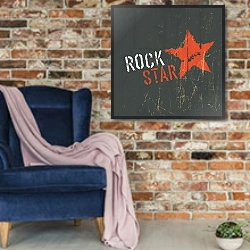 «Рок-звезда» в интерьере в стиле лофт с кирпичной стеной и синим креслом