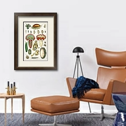 «Коллекция различных животных с щупальцами» в интерьере кабинета с кожаным креслом