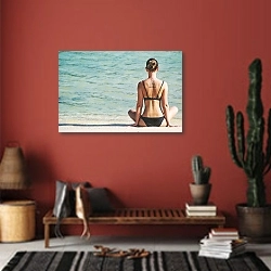 «Медитация на пляже» в интерьере прихожей в этническом стиле с красной стеной
