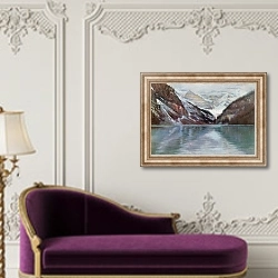 «Lake Louise, the lake in the clouds» в интерьере в классическом стиле над банкеткой