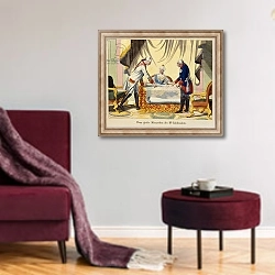 «Joseph II, Catherine the Great and Frederick II» в интерьере гостиной в бордовых тонах