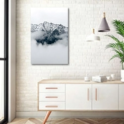 «Скалы в тумане» в интерьере комнаты в скандинавском стиле над тумбой