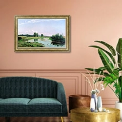 «Пейзаж с озером 5» в интерьере классической гостиной над диваном