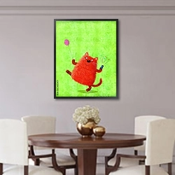 «Красный кот с воздушнам шаром и телефоном» в интерьере столовой в классическом стиле