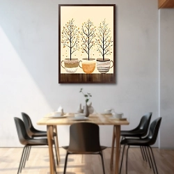«Иллюстрация с осенними деревьями и чашками» в интерьере 