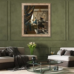 «Аллегория живописи» в интерьере гостиной в оливковых тонах