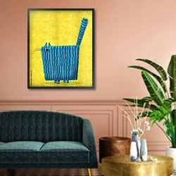 «Синий трикотажный кот на желтом фоне» в интерьере классической гостиной над диваном