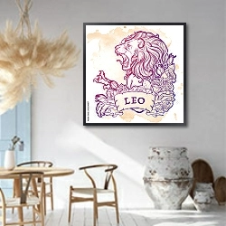 «Знак зодиака Лев с декоративной рамкой из роз» в интерьере столовой в этническом стиле