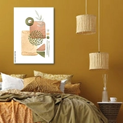 «Композиция с серебряными листьями 7» в интерьере спальни  в этническом стиле в желтых тонах