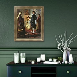 «Пётр I в иноземном наряде. 1903» в интерьере гостиной с зеленой стеной над диваном
