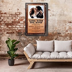 «Poster - Gone With The Wind» в интерьере гостиной в стиле лофт над диваном
