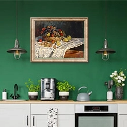 «Apples and Grapes, 1879–80» в интерьере кухни с зелеными стенами