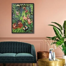 «Orangutangs and Toucans, 1998» в интерьере классической гостиной над диваном