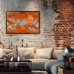 «Оранжевый минерал» в интерьере гостиной в стиле лофт с кирпичной стеной