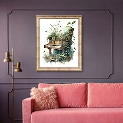 «Фортепиано» в интерьере гостиной с розовым диваном