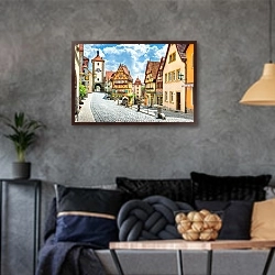«Средневековый город Ротенбург-об-дер-Таубер, Бавария, Германия» в интерьере гостиной в стиле лофт в серых тонах
