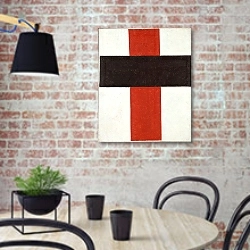 «Large cross in black over red on white» в интерьере гостиной в стиле лофт с кирпичной стеной