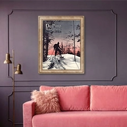 «Skiing, front cover of the 'DuPont Magazine', February 1924» в интерьере гостиной с розовым диваном