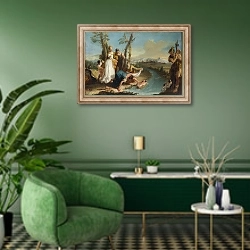 «В поисках Моисея» в интерьере гостиной в зеленых тонах