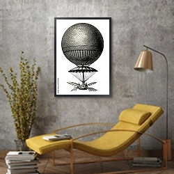 «Рисунок воздушного шара в стиле стимпанк» в интерьере в стиле лофт с желтым креслом