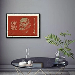 «Почтовая марка с портретом Ленина» в интерьере современной гостиной в серых тонах
