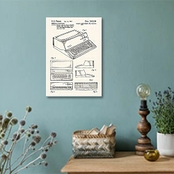 «Патент на компьютер Apple, 1983г» в интерьере в стиле ретро с бирюзовыми стенами