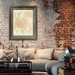 «Карта России 1» в интерьере гостиной в стиле лофт с кирпичной стеной