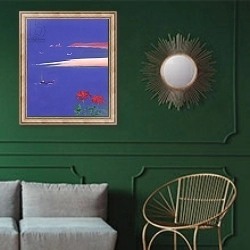 «Godrevy and Blue Boat, 1999» в интерьере классической гостиной с зеленой стеной над диваном
