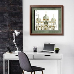 «St. Mark's Basilica. Venice, Italy» в интерьере кабинета в черно-белых цветах