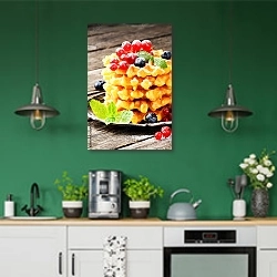 «Бельгийские вафли» в интерьере кухни с зелеными стенами
