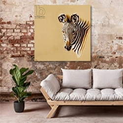 «Grevy Zebra, 2014» в интерьере гостиной в стиле лофт над диваном