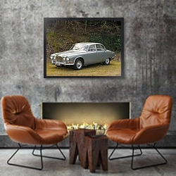 «Jaguar 420 '1966–70» в интерьере в стиле лофт с бетонной стеной над камином