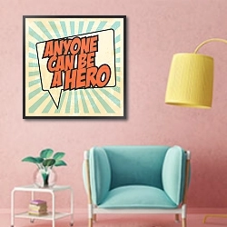«Ретро плакат 2» в интерьере комнаты в стиле поп-арт с розовыми стенами