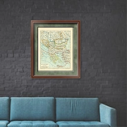 «Карта Балканского полуострова, конец 19 в.» в интерьере в стиле лофт с черной кирпичной стеной