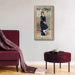 «Portrait of Madame Edouard Pailleron, 1879» в интерьере гостиной в бордовых тонах