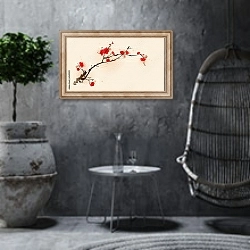 «Oriental style painting, plum blossom in spring» в интерьере в этническом стиле в серых тонах