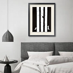 «Black&White fantasies. Сat trio» в интерьере гостиной в стиле минимализм с камином