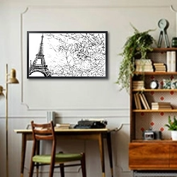 «Париж в Ч/Б рисунках #45» в интерьере светлой гостиной в стиле ретро